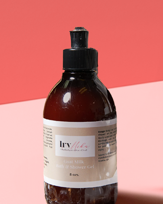 Goat’s Kiss Shower and Bath Gel bottle with moisturizing goat milk formula for sensitive skin