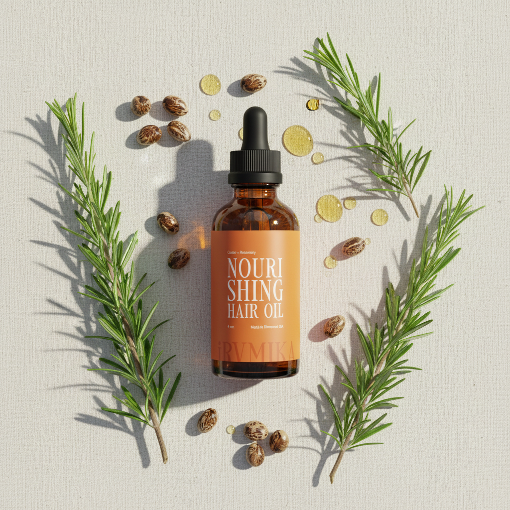 Hair Oil Ingredients Flat Lay