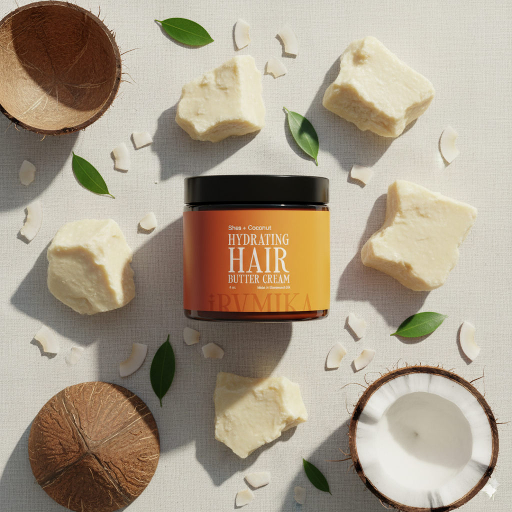 Hair Butter Cream Ingredients Flat Lay