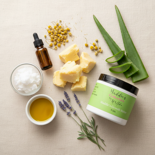 Maddie's Growth Balm Flat Lay