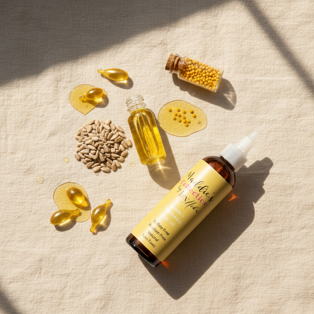 Maddie's Hair Oil Flat Lay